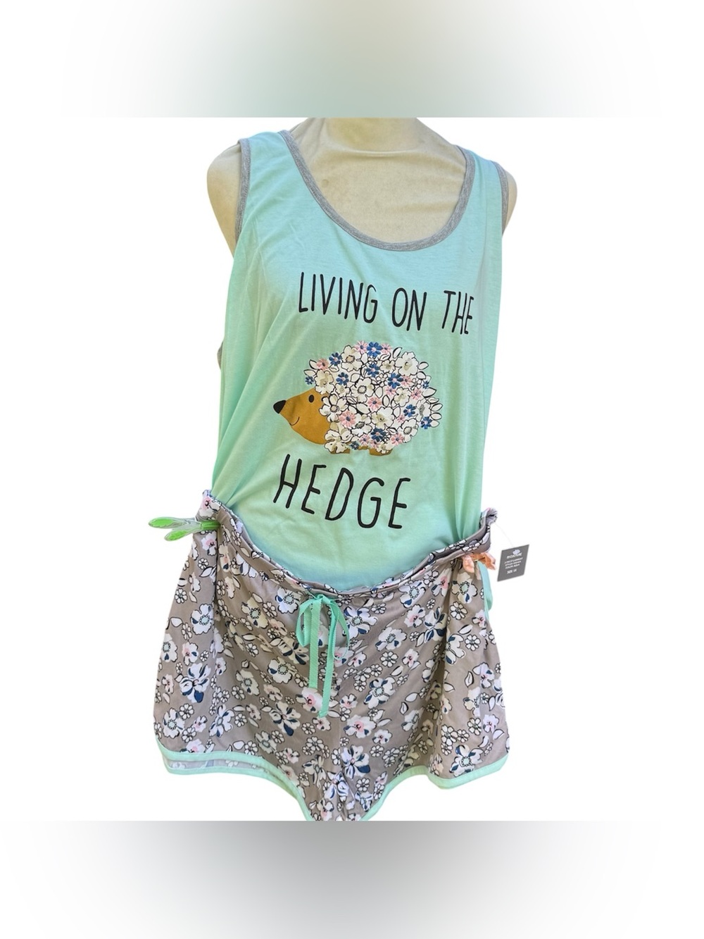 Pj Couture Hedgehog Cute Flora Teal Mint Cozy Soft Pajama Sleep Set Plus Size